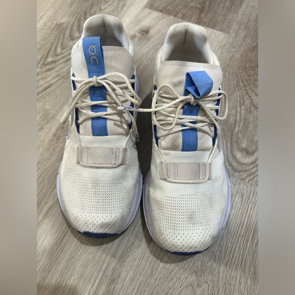 On Running Women's White Athletic Sneakers with Blue Accents